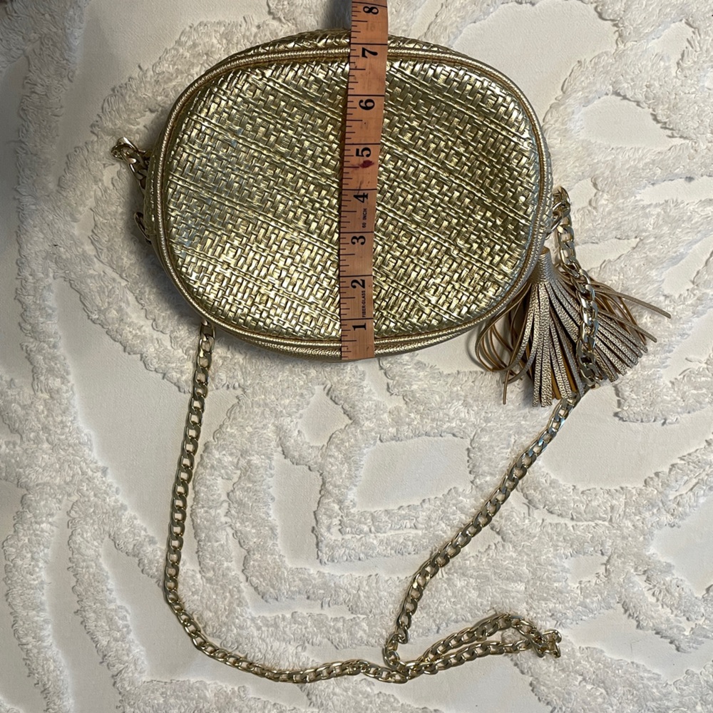 Woven Metallic Gold Purse with Fringe Tassel - Picture 7 of 8